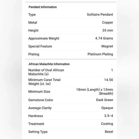 African Malachite Solitare Pendant